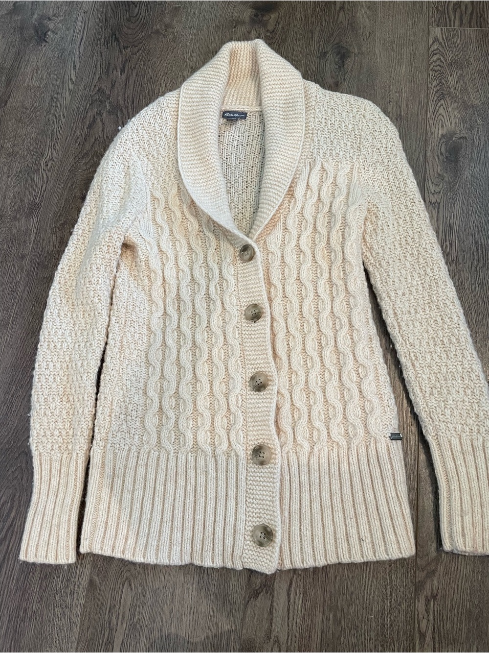 Eddie Bauer Shawl Collar Cable Knit Cardigan Sweater - Cream Size S